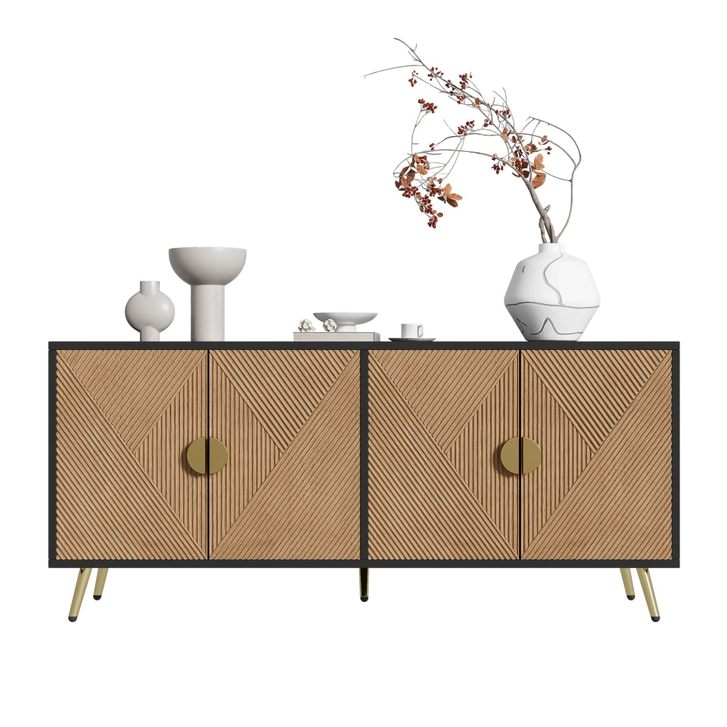 Sideboard 160 cm, 4 ante, maniglie spazzolate oro e gambe tavolo lucide