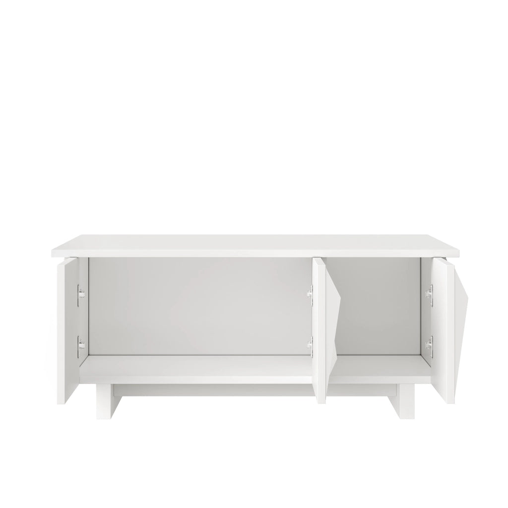 Tavolino basso fisso con 3 ante e frontali 3D in pannello truciolare bianco per soggiorno 95 × 67 × 39.5 cm
