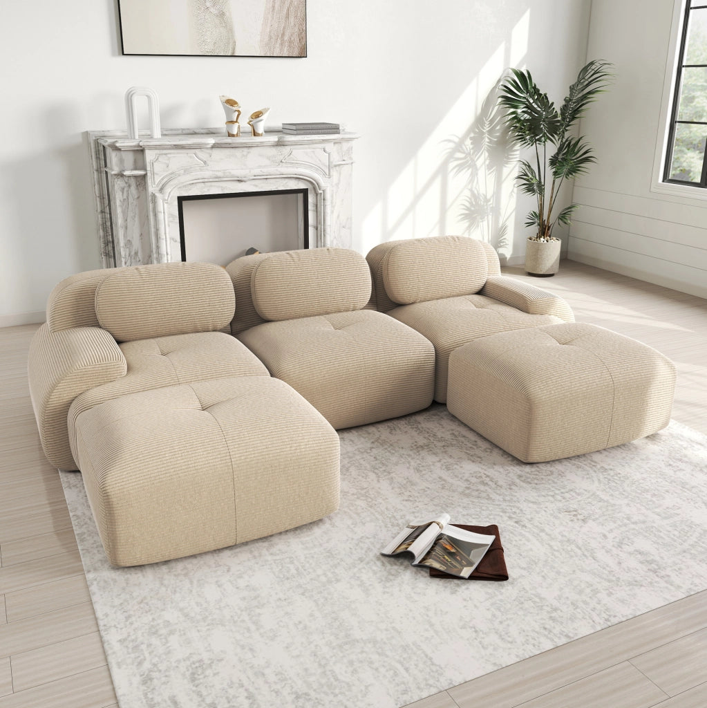 Divano angolare modulare beige in velluto a coste; senza montaggio; con imbottitura 32D HOMVRA