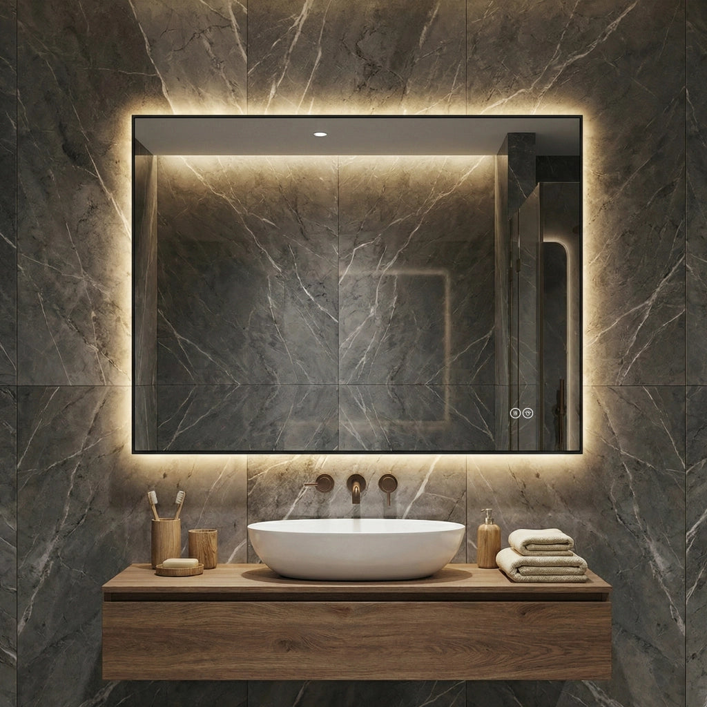 Specchio da bagno LED 60 × 80 cm retroilluminato; antiappannamento; 3 temperature di luce; dimmer e memoria
