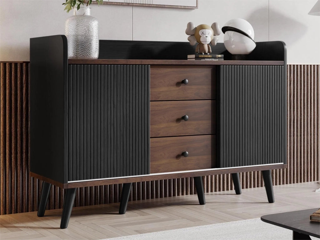 Sideboard moderno in legno, 3 cassetti e ripiani portaoggetti. Per camera da letto e soggiorno. H80 x L117,5 x P40 cm