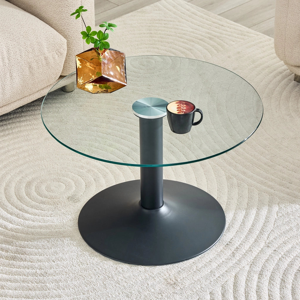 Tavolino da salotto rotondo Ø 70 cm in vetro e metallo nero HOMVRA