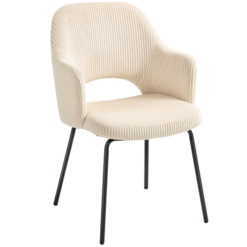 Sedia da pranzo con braccioli imbottita in velluto a coste beige