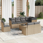 Set Divano da Giardino 9 pz con Cuscini Beige in Polyrattan