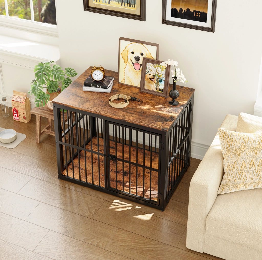 Gabbia per cani modulare 84x56x66 cm con 3 porte; piano impermeabile nero e marrone HOMVRA