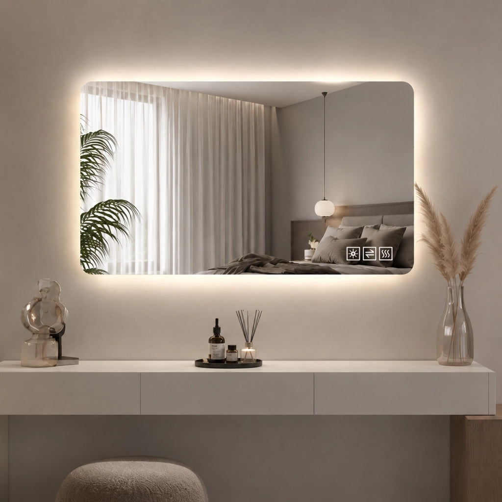 Specchio bagno led 60x100 specchio retroilluminato antiappannamento; luce dimmerabile 3 colori; vetro infrangibile; argento