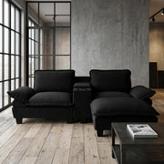Divano Angolare Modulare con Ottomane ¨C MINIMAL ¨C Chenille, Nero, USB, Contenitore