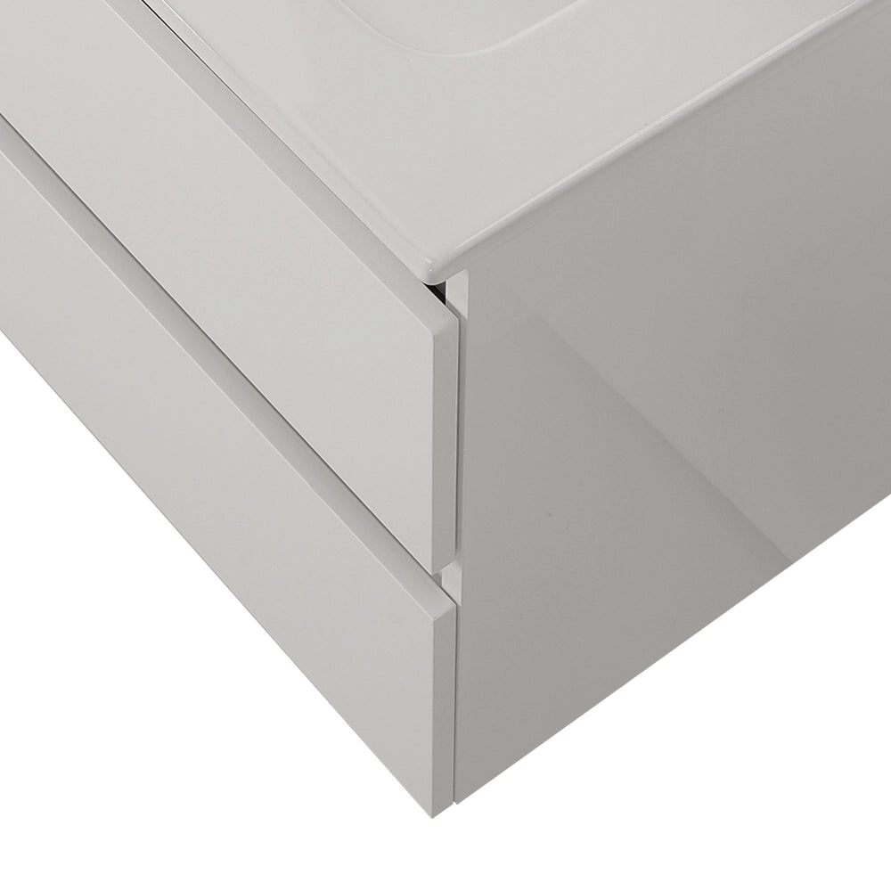 Mobile bagno sospeso 100 cm in legno bianco lucido 2 cassettoni con lavabo Leda