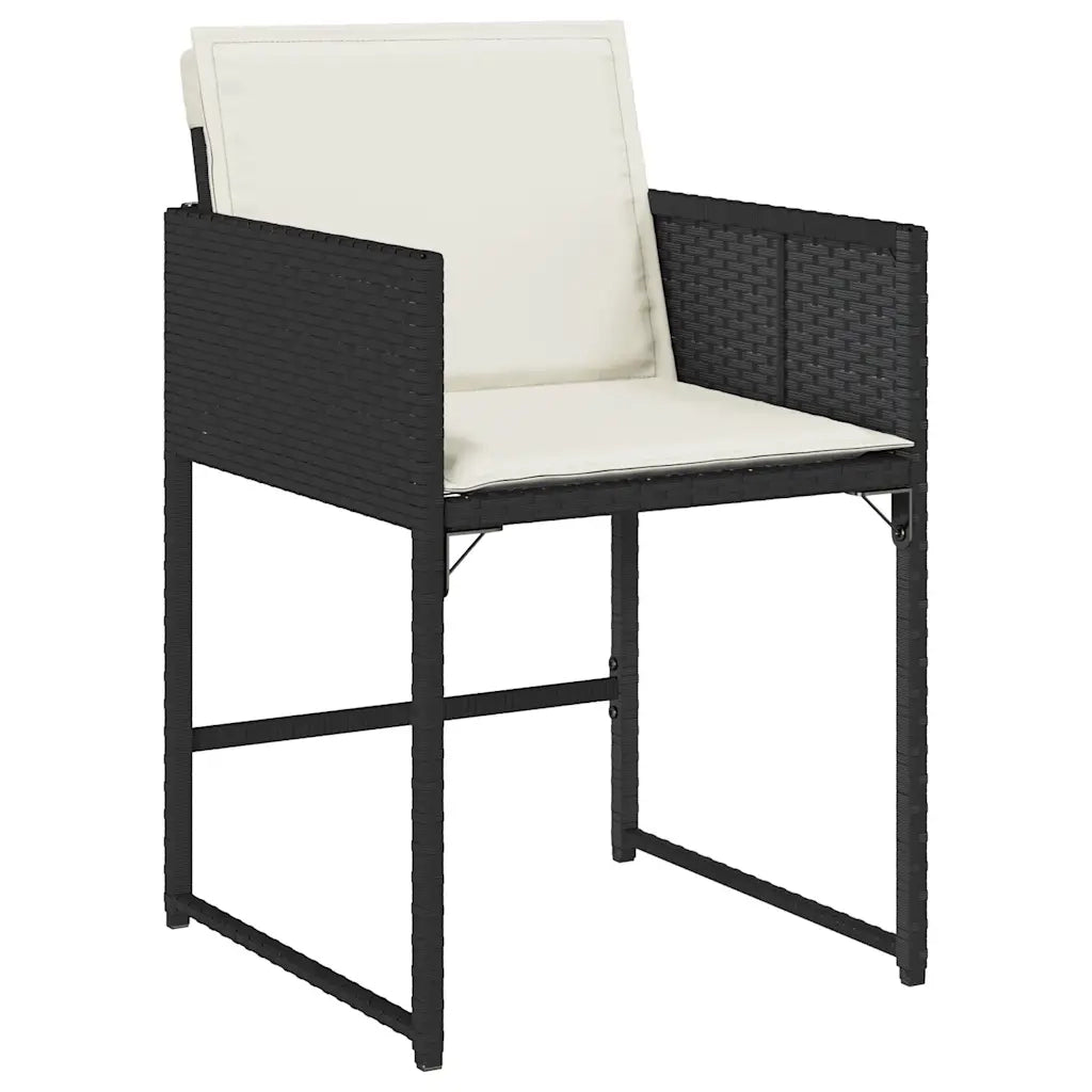 Set da Pranzo da Giardino 9 pz con Cuscini Nero in Polyrattan