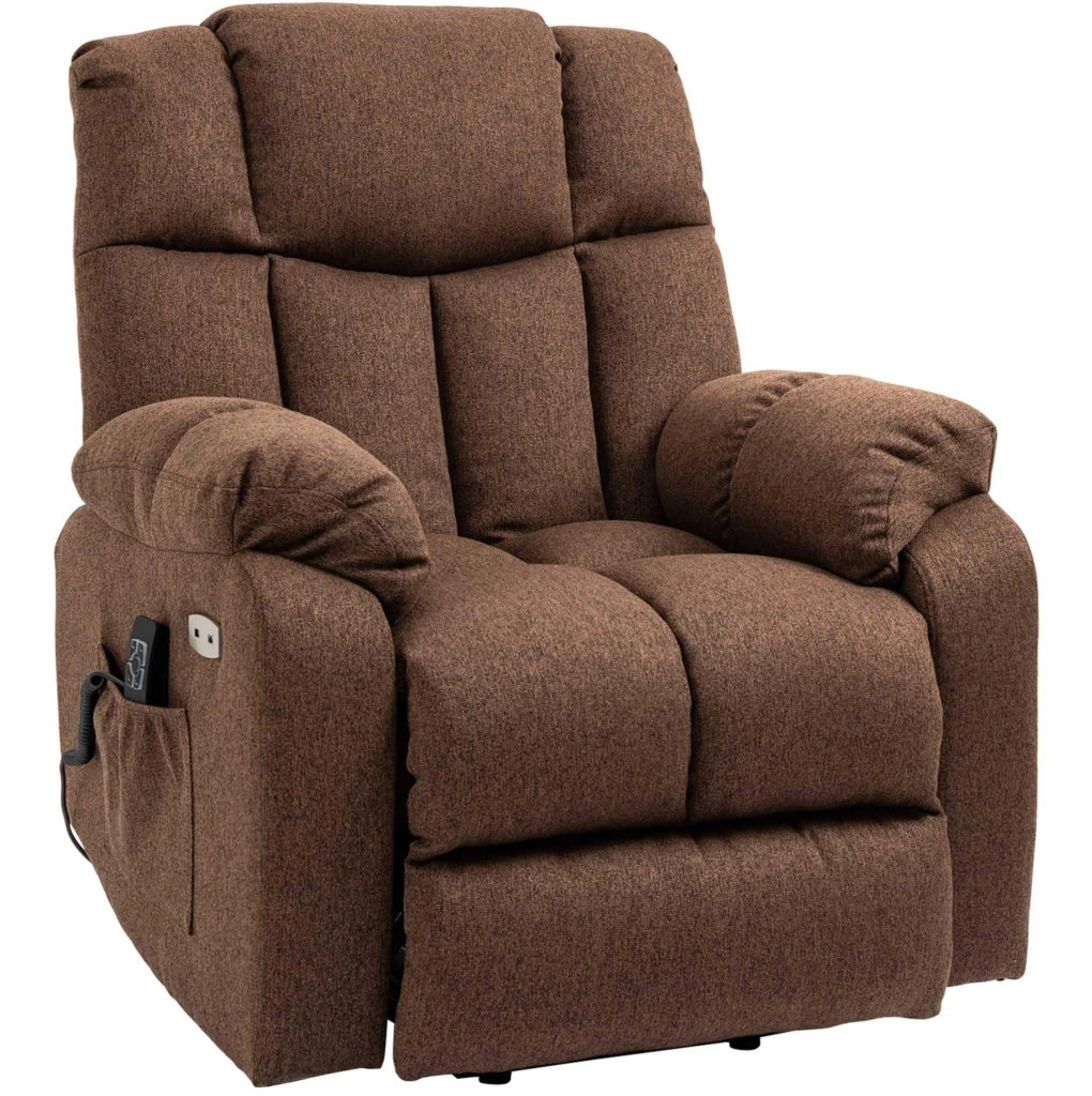 Poltrona Relax Elettrica con Funzione Alzapersone, Schienale Recl. 145°, Telaio Acciaio, Poliestere Marrone 92x95x107 cm