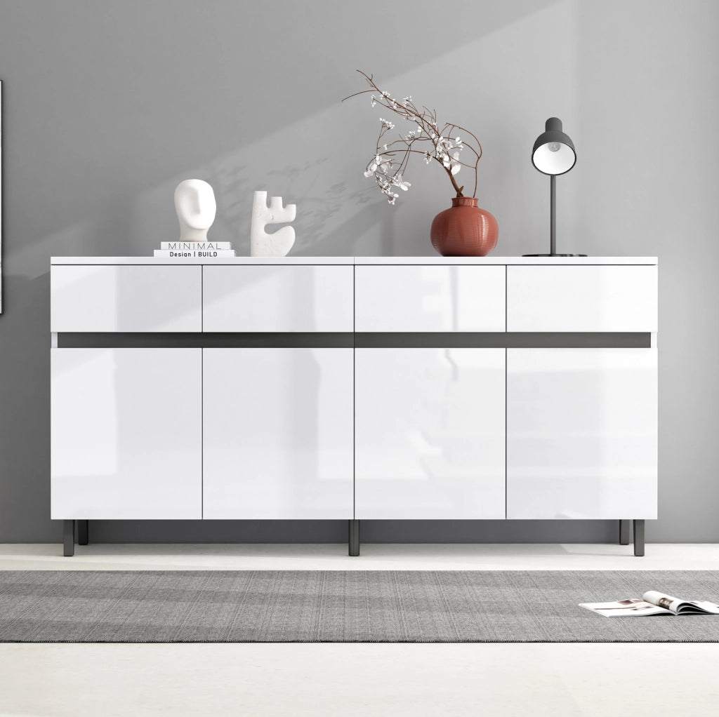Sideboard bianco lucido con 4 cassetti e 2 ante