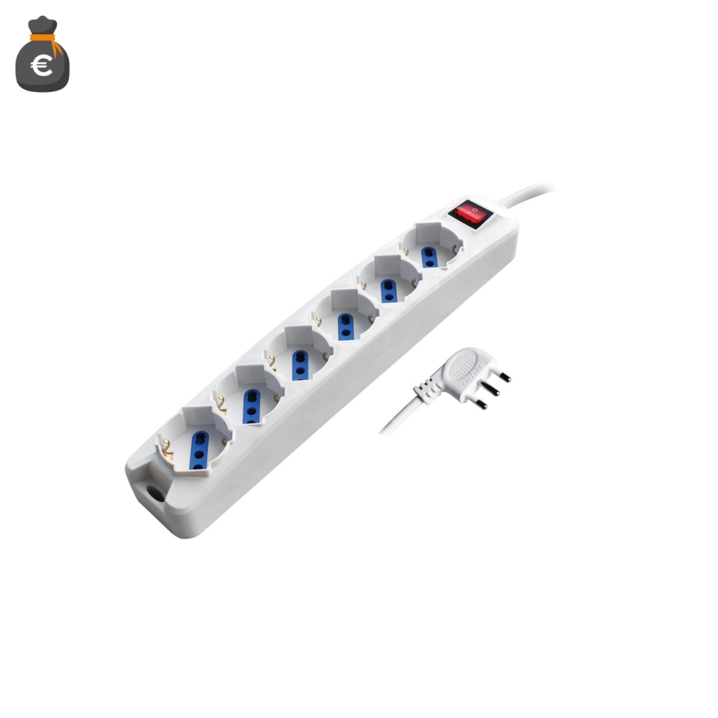 Alcapower Multipresa Elettrica 6 Posti Schuko Bipasso con Cavo 1.5m e Spina a 90 Gradi - Ideale per Casa e Ufficio - Design Bianco Compatto