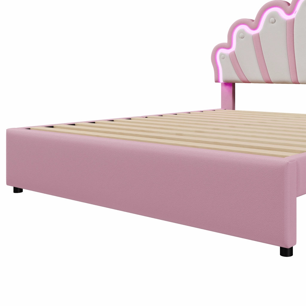 Letto con cassetti 140 × 200 cm con testiera regolabile LED telecomandato in PU rosa con corona