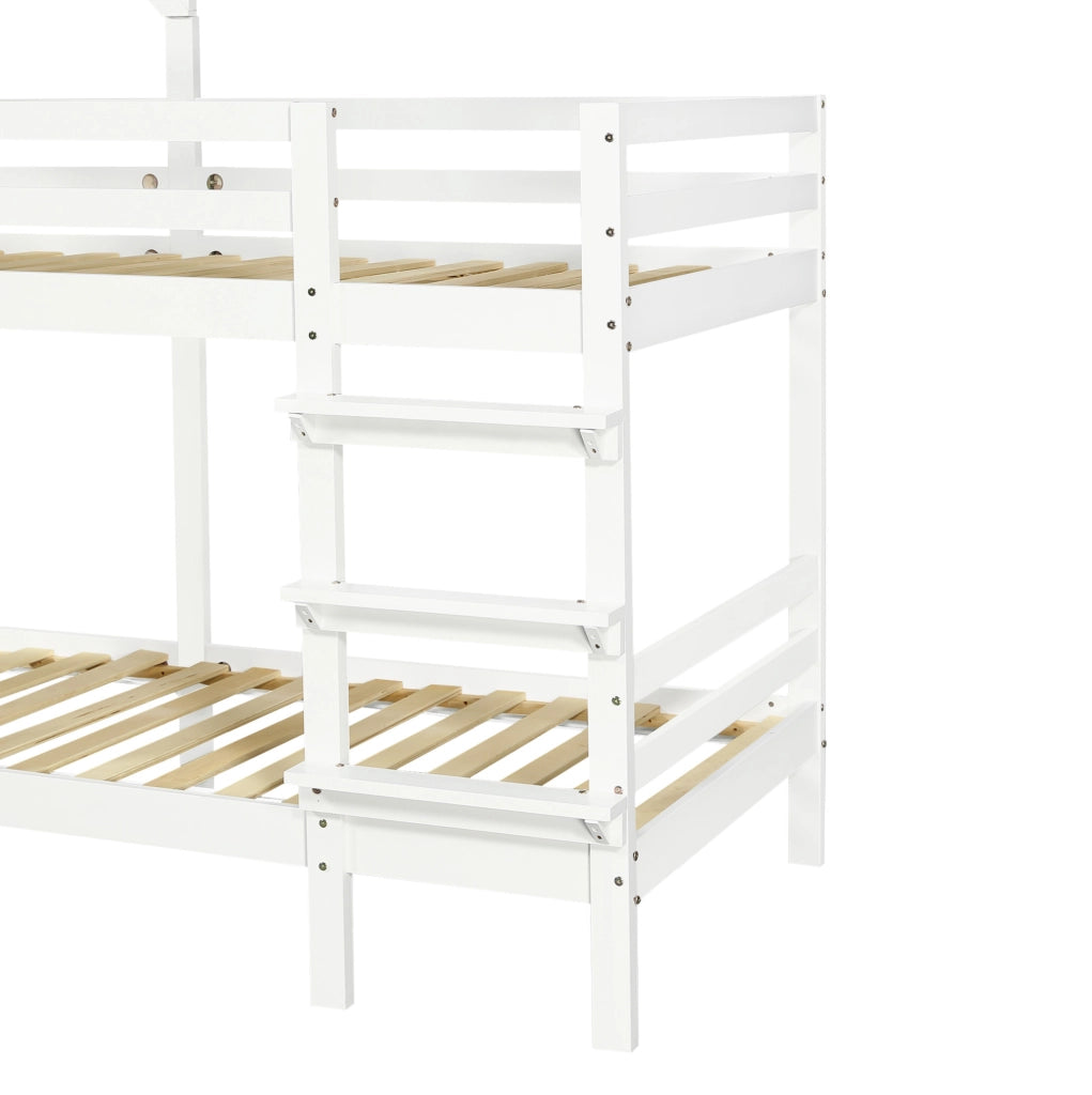 LETTO A CASTELLO per bambini 90x200 cm Bianco con finestre e tetto