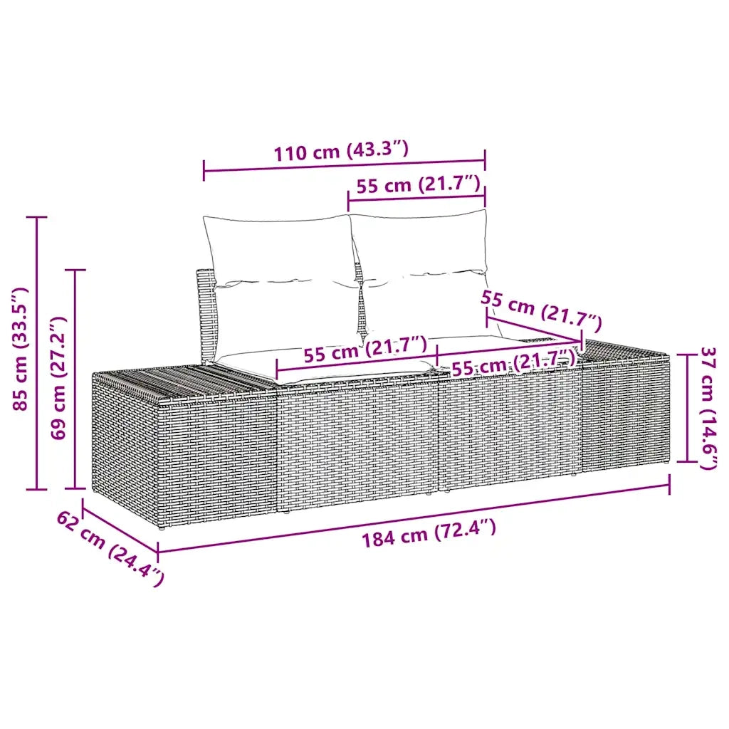 Set Divano da Giardino con cuscino 9 pcs Beige polyrattan 3347221