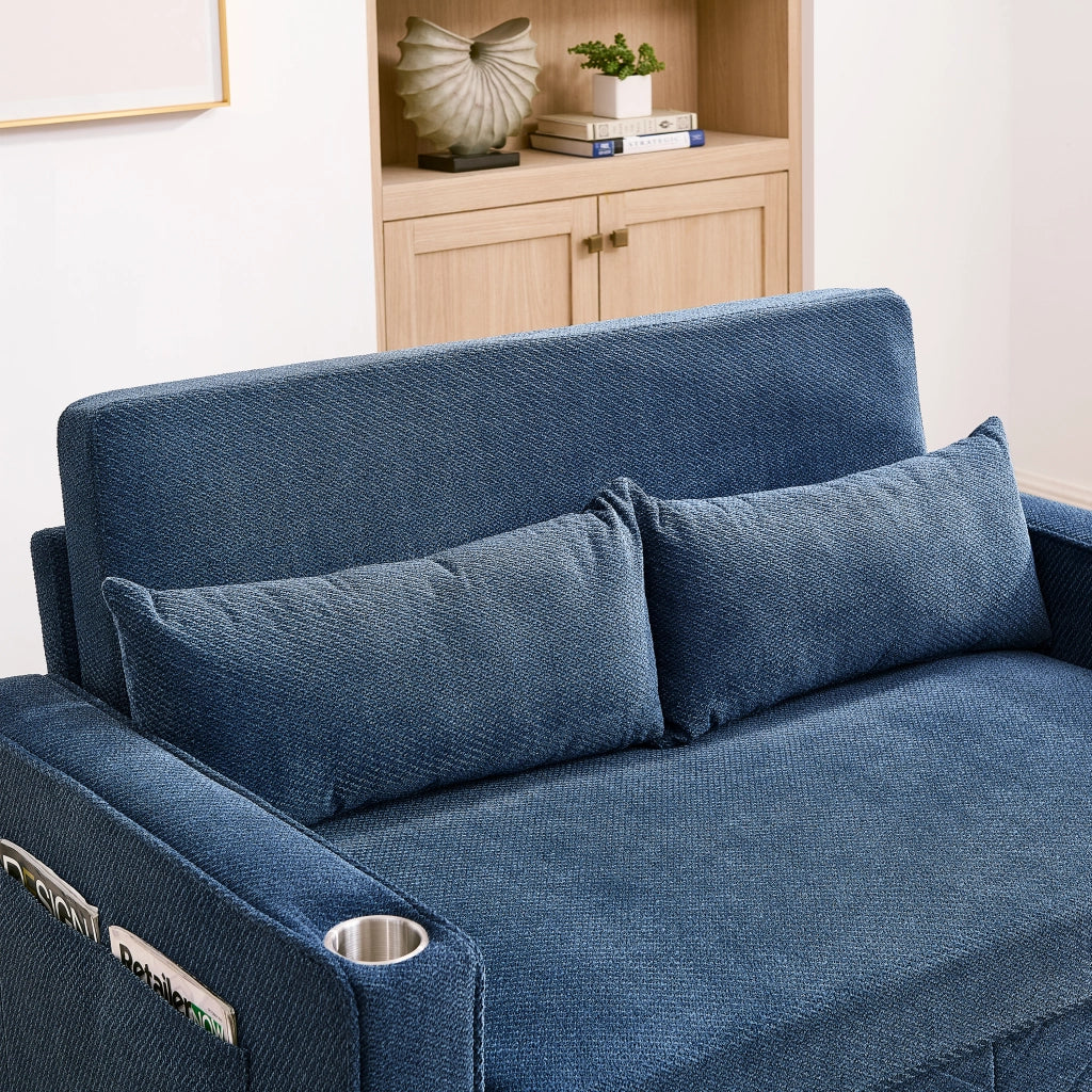 Divano Letto 2 Posti con USB ¨C MINIMAL ¨C Blu, Trasformabile
