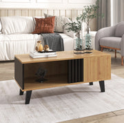 Tavolino da caffè 100 x 60 x 45 cm in vetro e pannello truciolare; naturale e nero