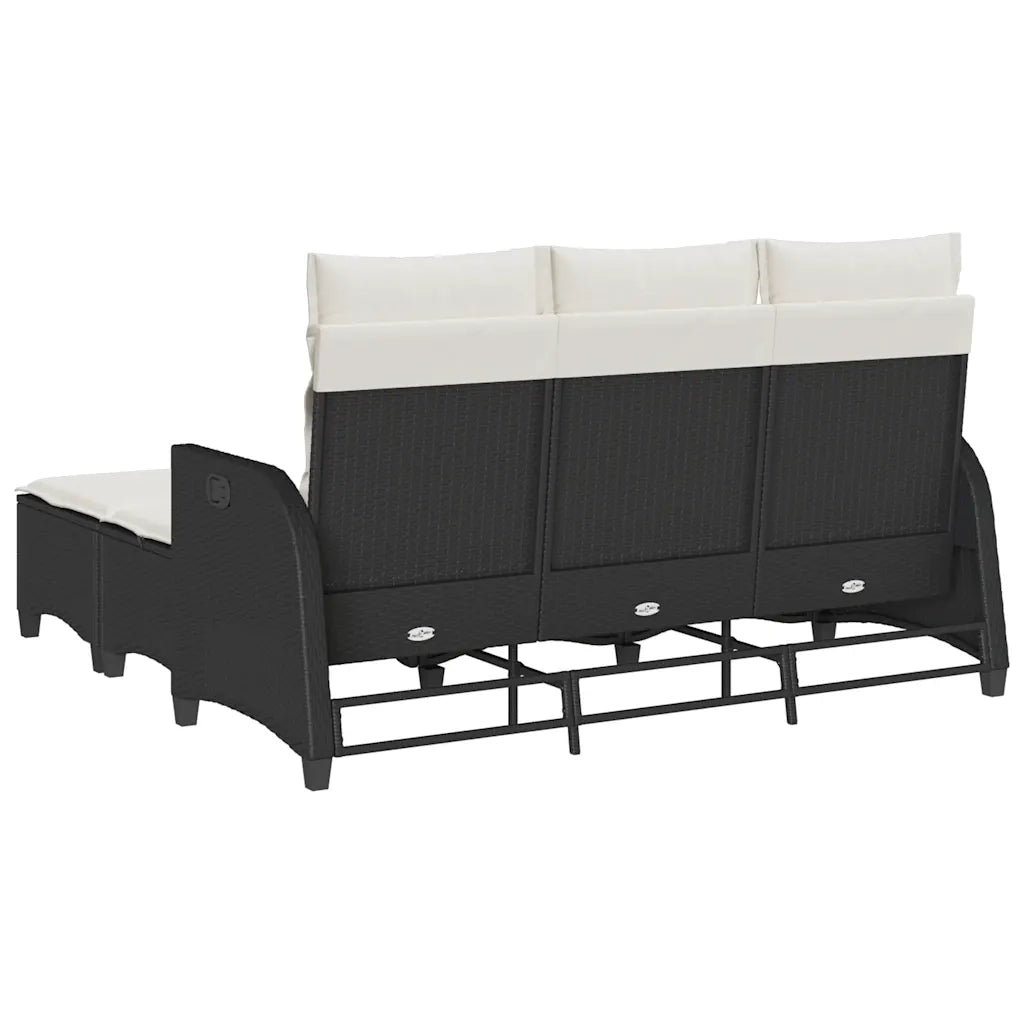Set Divani da Giardino 3 pz con Cuscini Forma L Polyrattan Nero 3328638