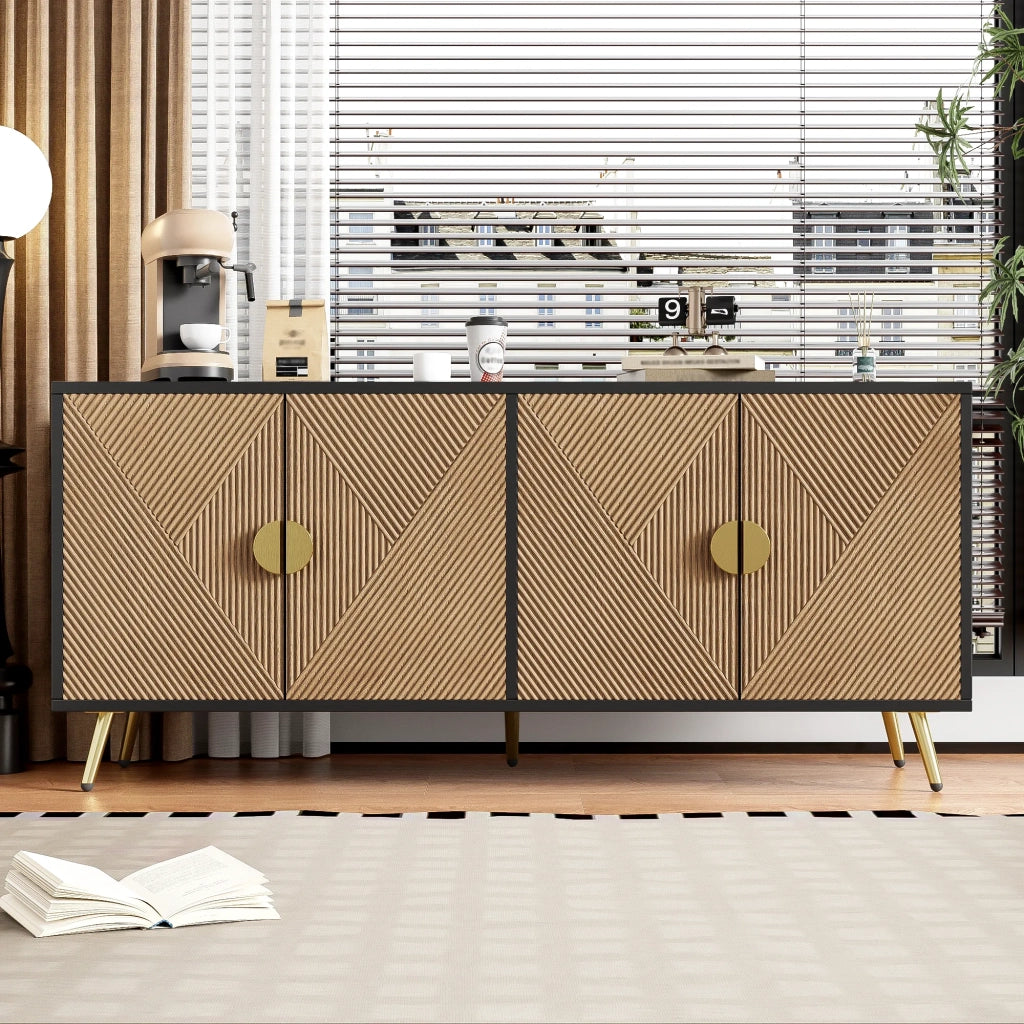 Sideboard 160 cm, 4 ante, maniglie spazzolate oro e gambe tavolo lucide