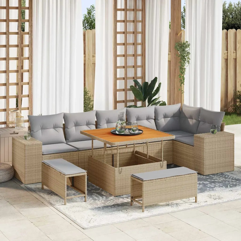Set Divano da Giardino 9 pcs Beige e Grigio Chiaro polyrattan 3363967