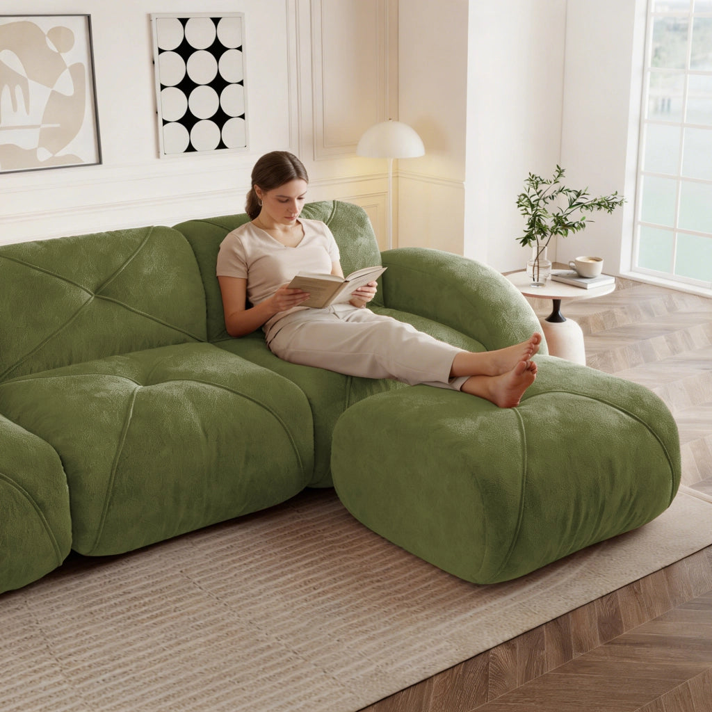 Sofa modulare senza cornice - Zephmum - Extra grande, 4 posti, tessuto Chenille comodo, design antiscivolo, facile assemblaggio, Verde