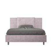 BS COM Letto matrimoniale francese con rete imbottito 140x190 microfibra glicine