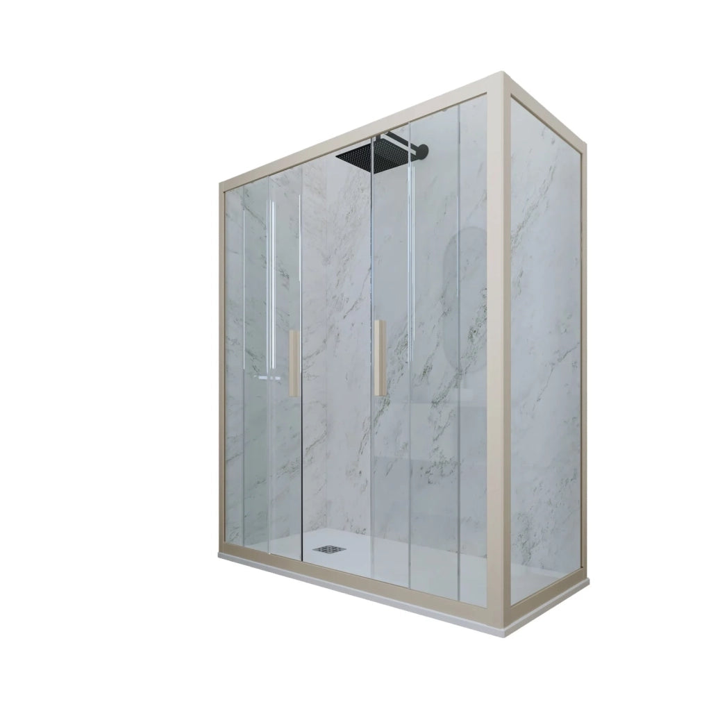 Box doccia 2 ante scorrevoli 90x140 CM H 200 Vetro Trasparente Profilo Champagne mod. Glam Duo