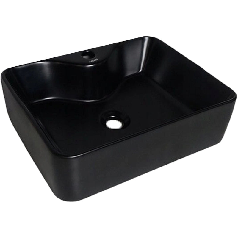 Lavabo da appoggio rettangolare in ceramica nera opaca da posizionare sul piano di lavoro