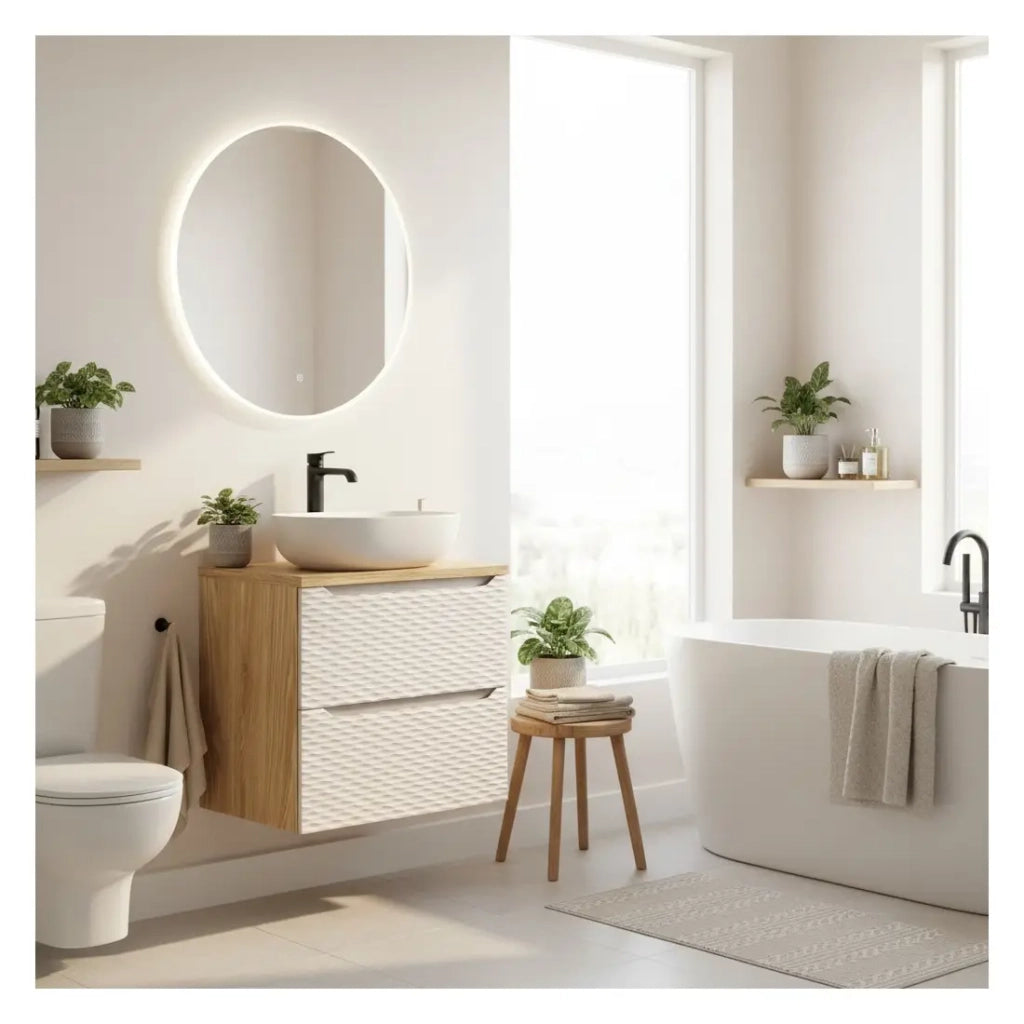 Set da bagno YOKA beige: mobile sottolavabo con cassetti 60 cm + piano lavabo