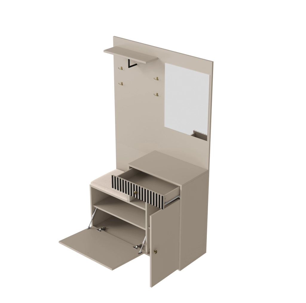 Mobile ingresso con specchio, seduta e scarpiera in MDF