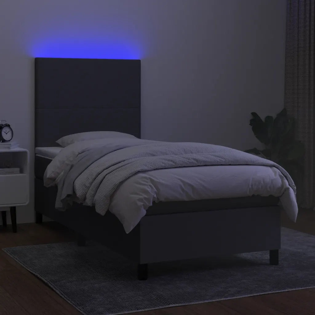 Letto a Molle Materasso e LED Grigio Scuro 90x200 cm in Tessuto 3134686