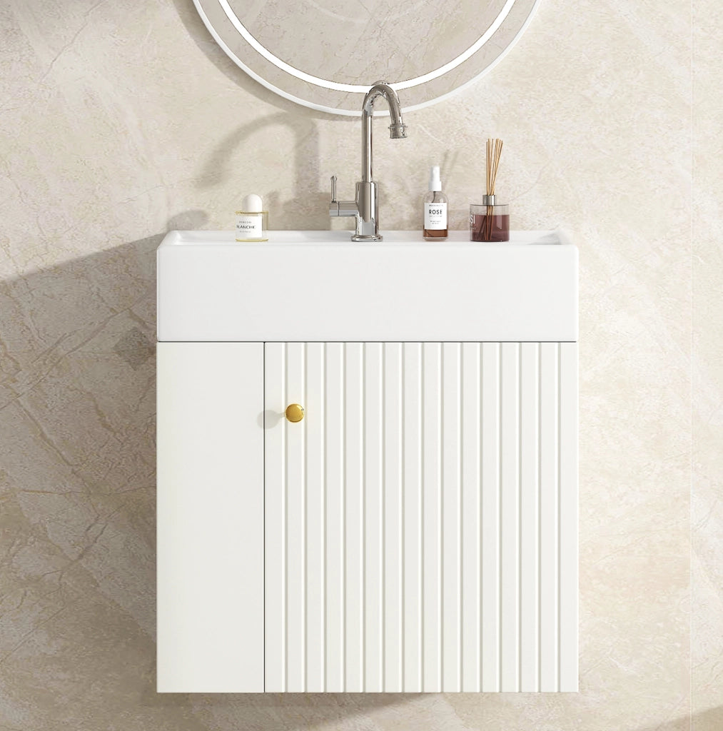 Mobile bagno compatto con lavabo in ceramica e ripiani laterali bianco 69x52x32 cm