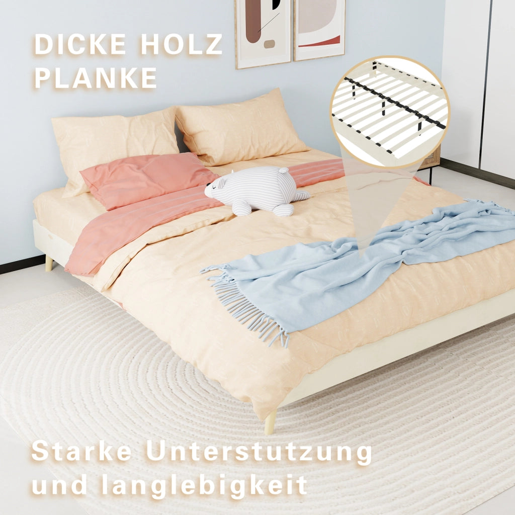 Letto matrimoniale 160x200 cm in tessuto e metallo beige, stile moderno