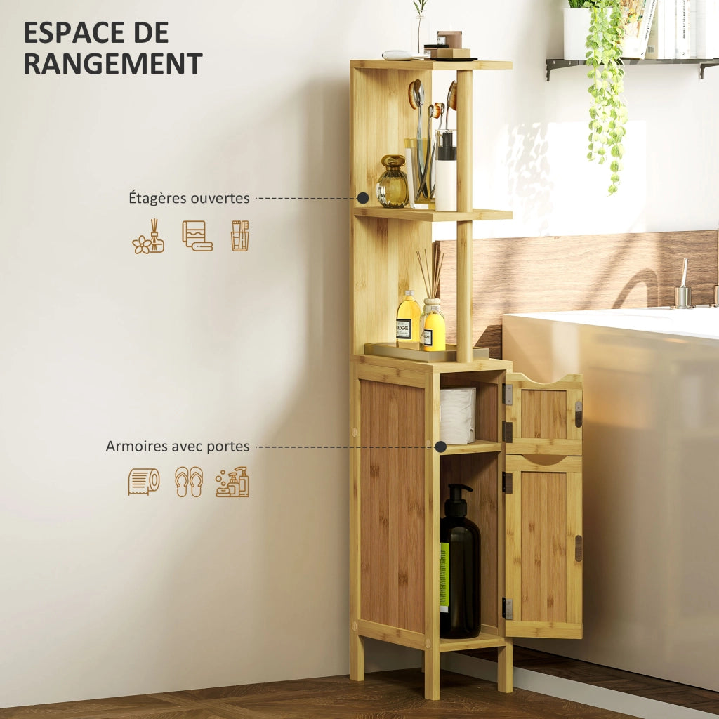 Colonna Bagno con Ripiani e Ante ¨C Minimal ¨C Bamb¨´ Naturale 18x30x120 cm