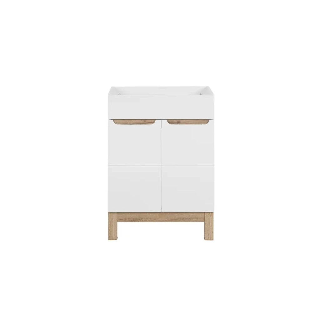 Mobile sottolavabo ERMANO - Rovere chiaro e bianco lucido - 60x84 cm - 1 porta - Da appoggio