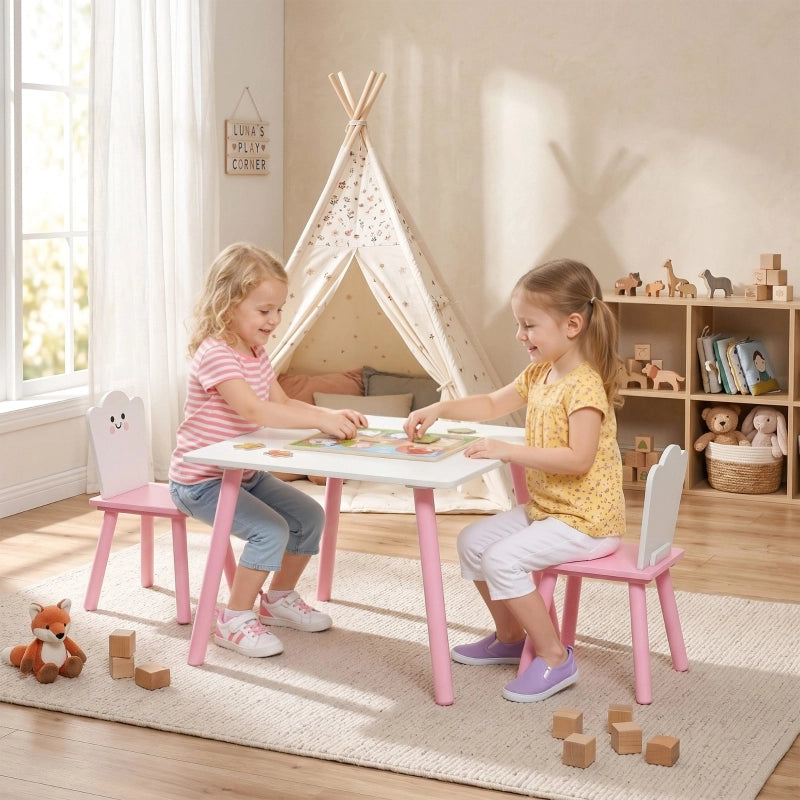 Set Tavolo e 2 Sedie per Bambini ¨C Minimal ¨C Rosa e Bianco