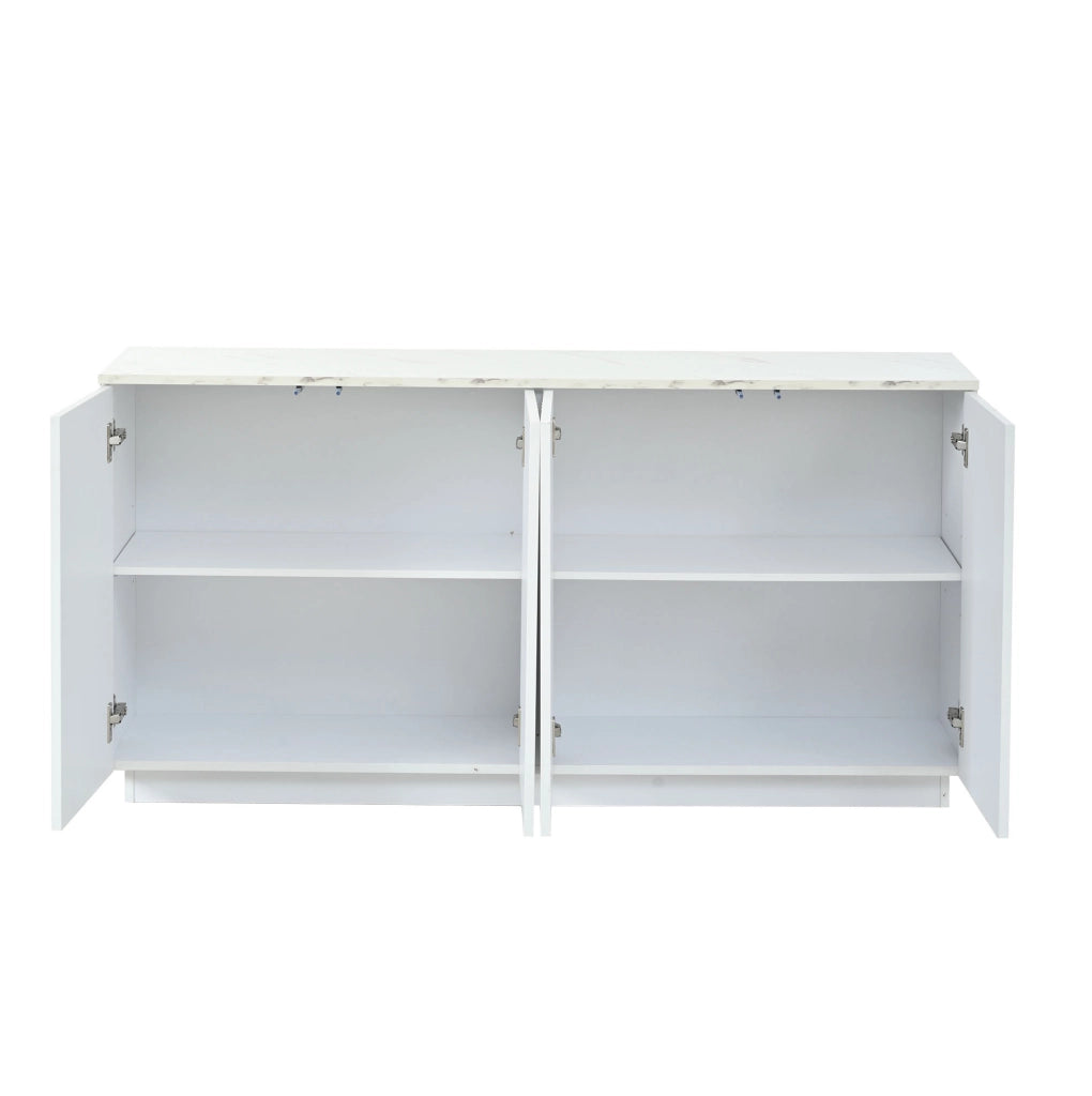 Credenza soggiorno 140 cm a 4 ante con divisorio regolabile in truciolare bianco e oro