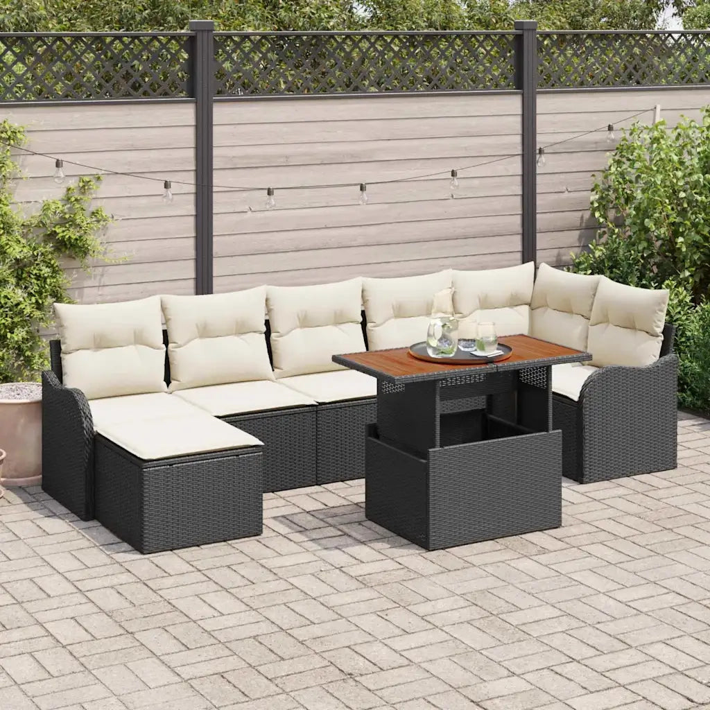 Set Divano da Giardino con cuscino 8 pcs Nero e crema