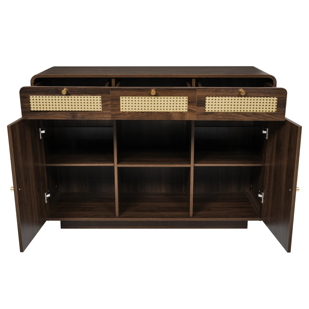 Madia con 3 cassetti; 2 ante e vano aperto; ripiani regolabili; per soggiorno; in MDF; effetto noce; 120 × 40 × 85 cm