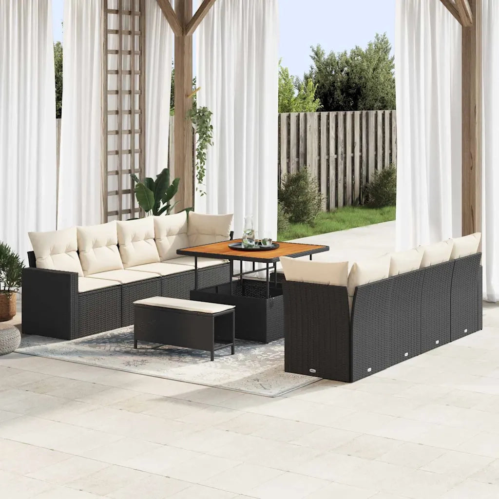 Set Divano da Giardino 11 pcs Nero polyrattan