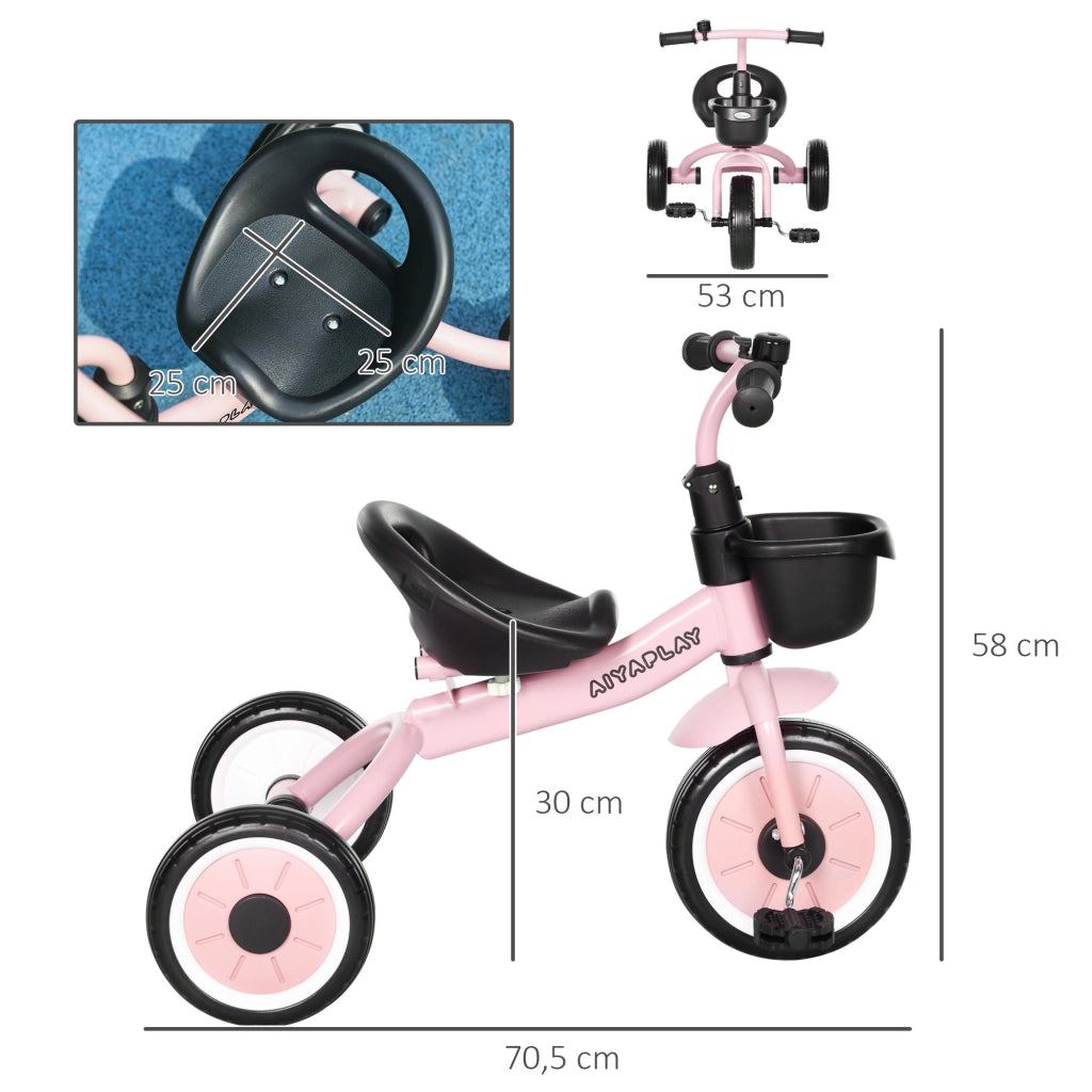 Triciclo per Bambini 2-5 Anni ¨C Zephmum ¨C Sede Regolabile, Campanello, Cestino, Telaio in Metallo, Rosa