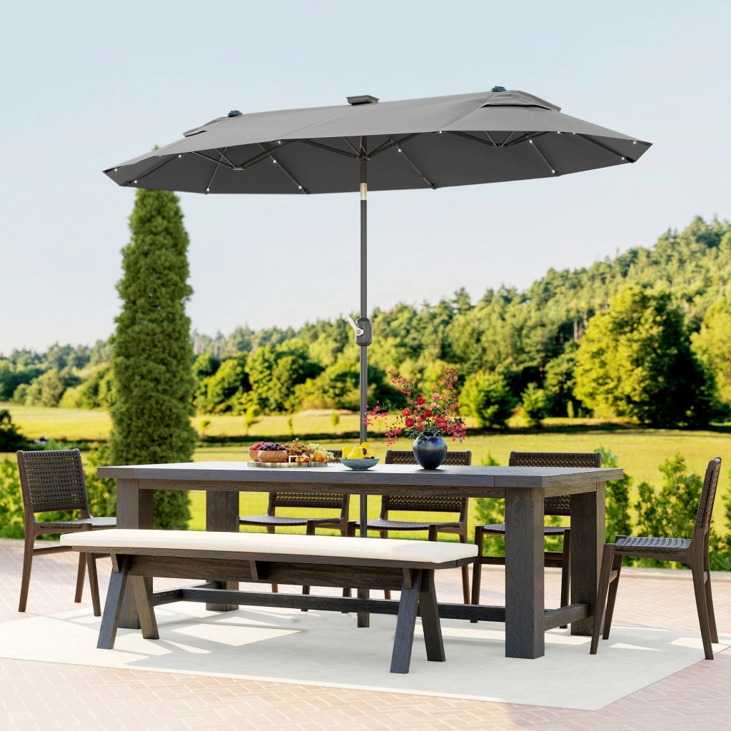 Ombrellone doppio con Base a crocee Luci Solari, 295x150x219cm, Grigio