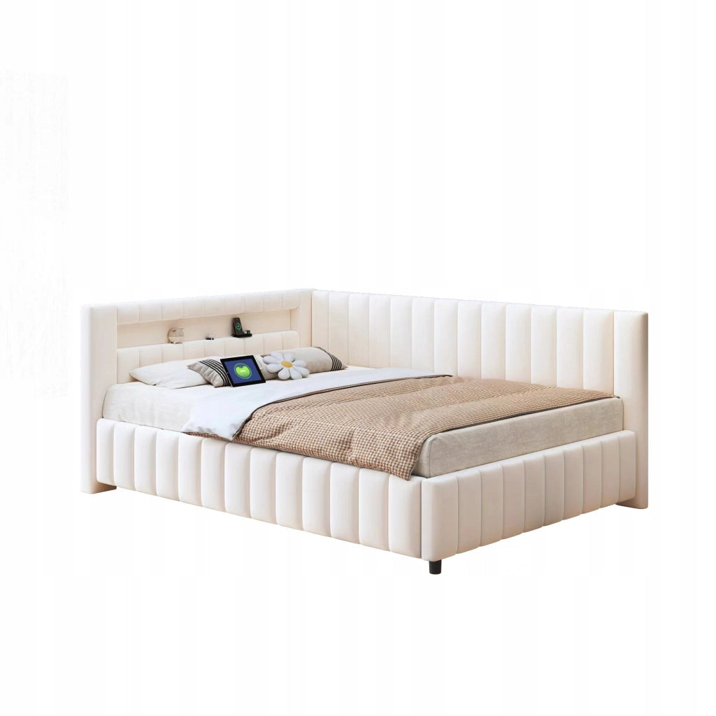 Letto imbottito con LED e USB - Xylo - 140x200 - Beige