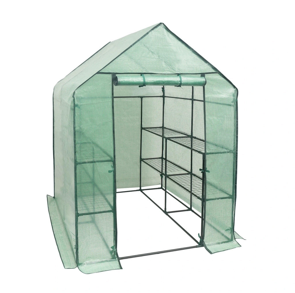 Serra da giardino 143x143x195 cm in acciaio e PE verde con porta zip –