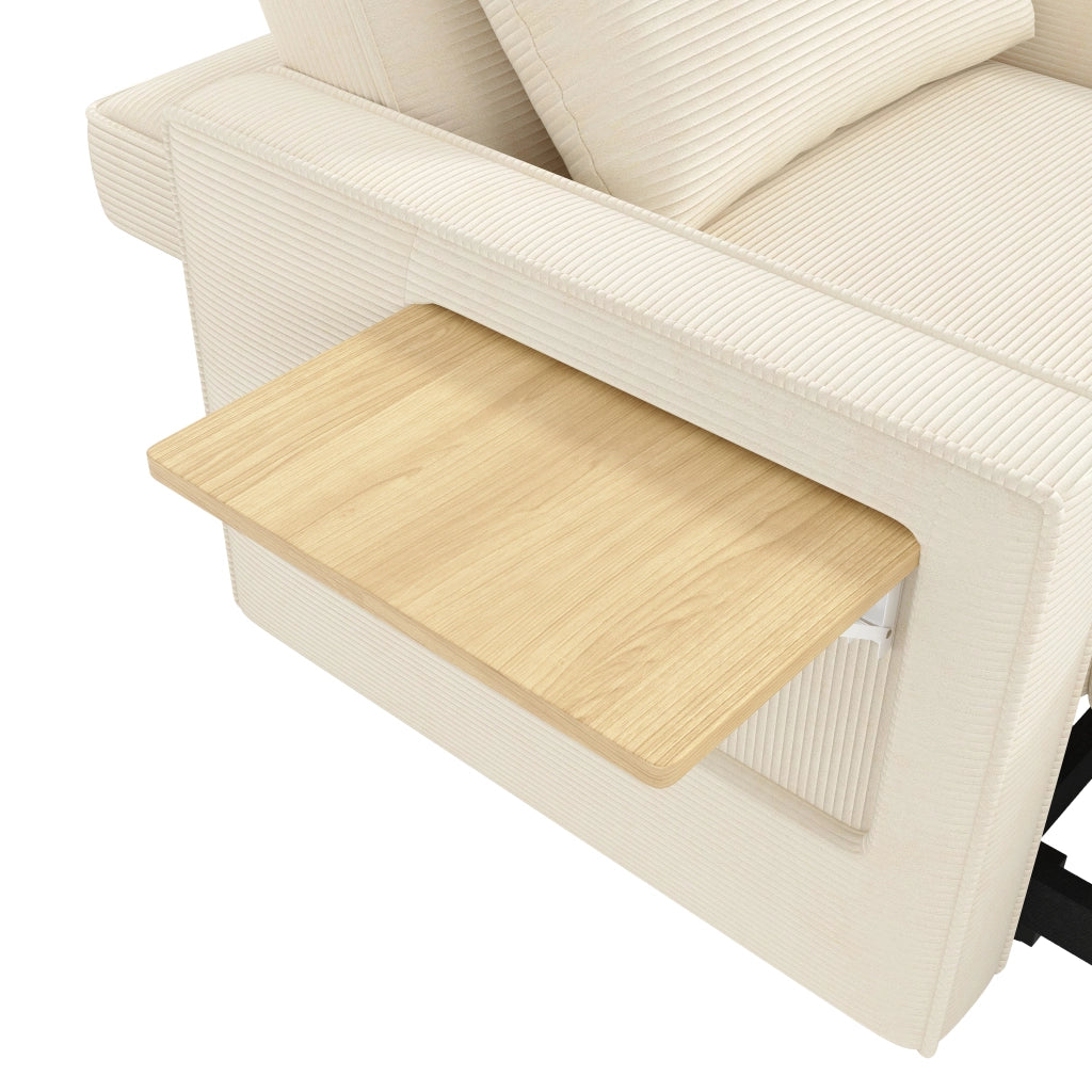 Poltrona letto 1 posto reclinabile con USB e USB-C in velluto a coste beige