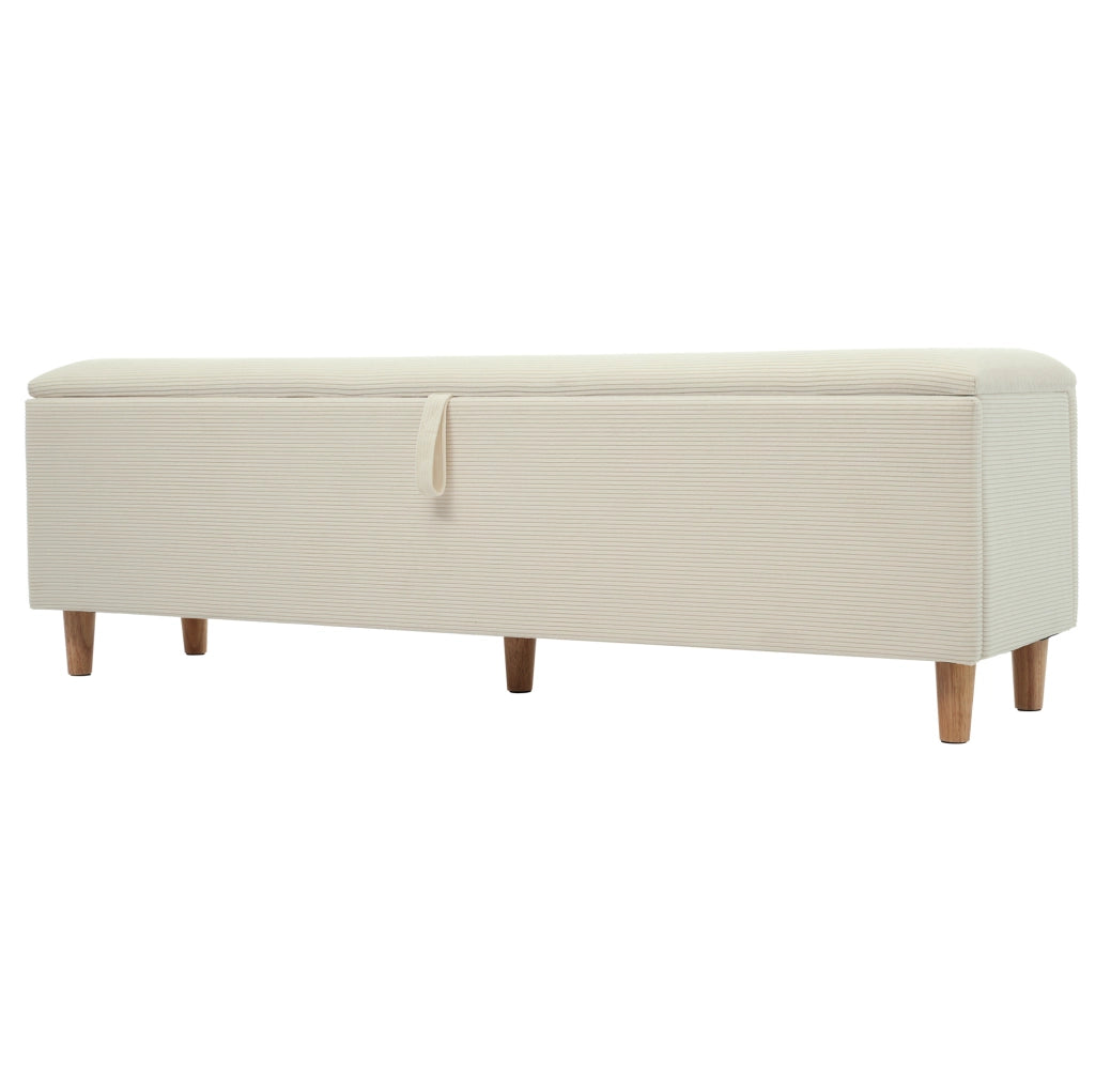 Panca contenitore da letto 165x38x46 cm con apertura idraulica in velluto a coste beige