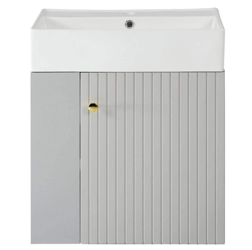 Mobile bagno compatto con lavabo in ceramica grigio e bianco