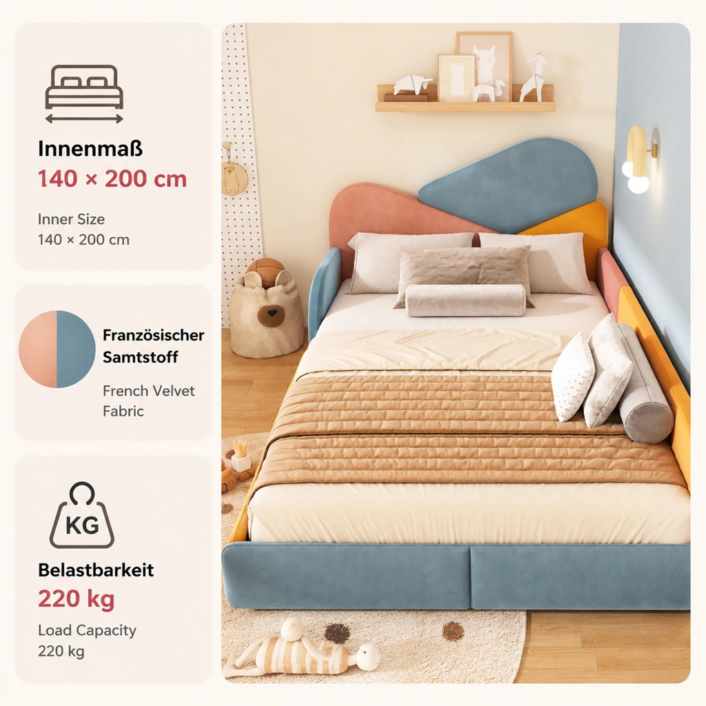 letto imbottito velluto blu multicolore 140x200 cm
