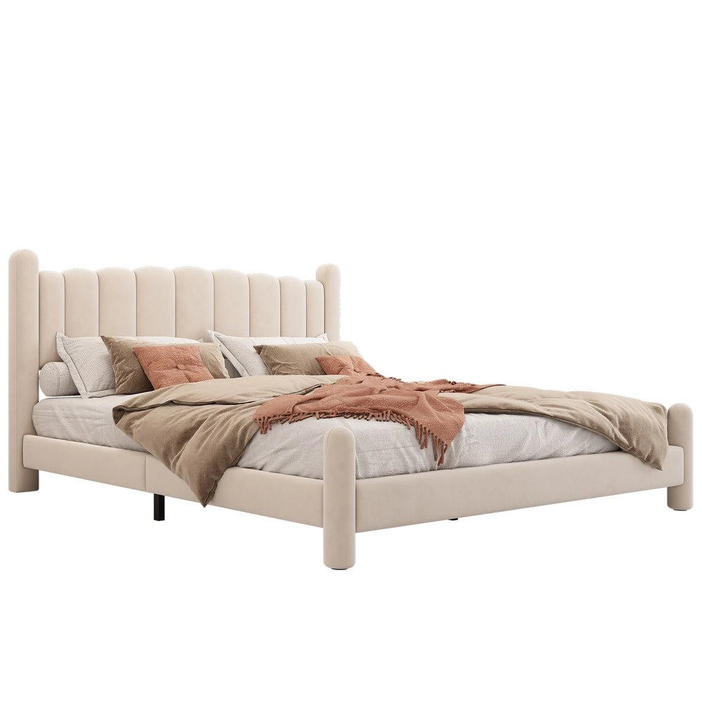 Letto Imbottito con Testiera ¨C MINIMAL ¨C Velluto Beige 160x200