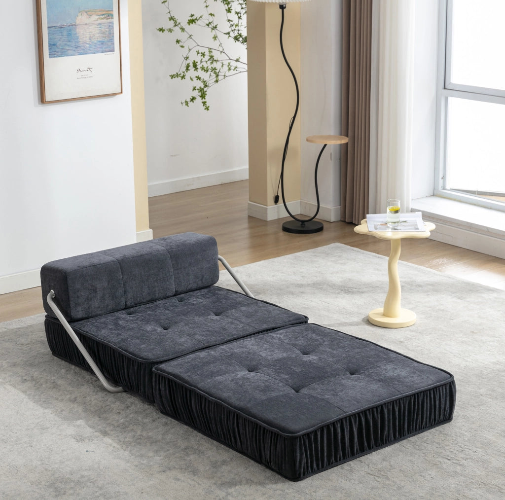 Divano letto pieghevole 186x93 cm con rivestimento in ciniglia grigia